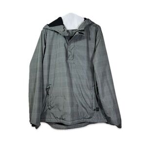 American Eagle Hooded Jacket Size Large Black & White Plaid 1/4 Zip Pullover